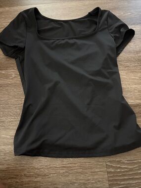 SHEIN Black Square Neck Short Sleeve Top